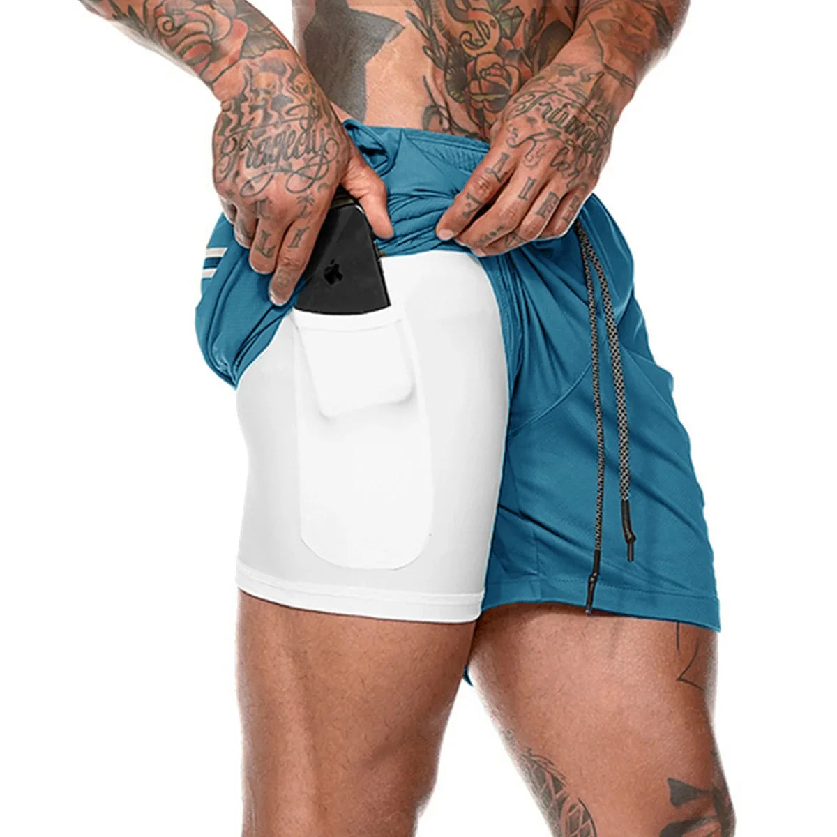 Men Sport Shorts Sportswear Double-deck Running Shorts 2 In 1 Beach Bottoms Summer Gym Fitness Training Jogging Short Pants Men