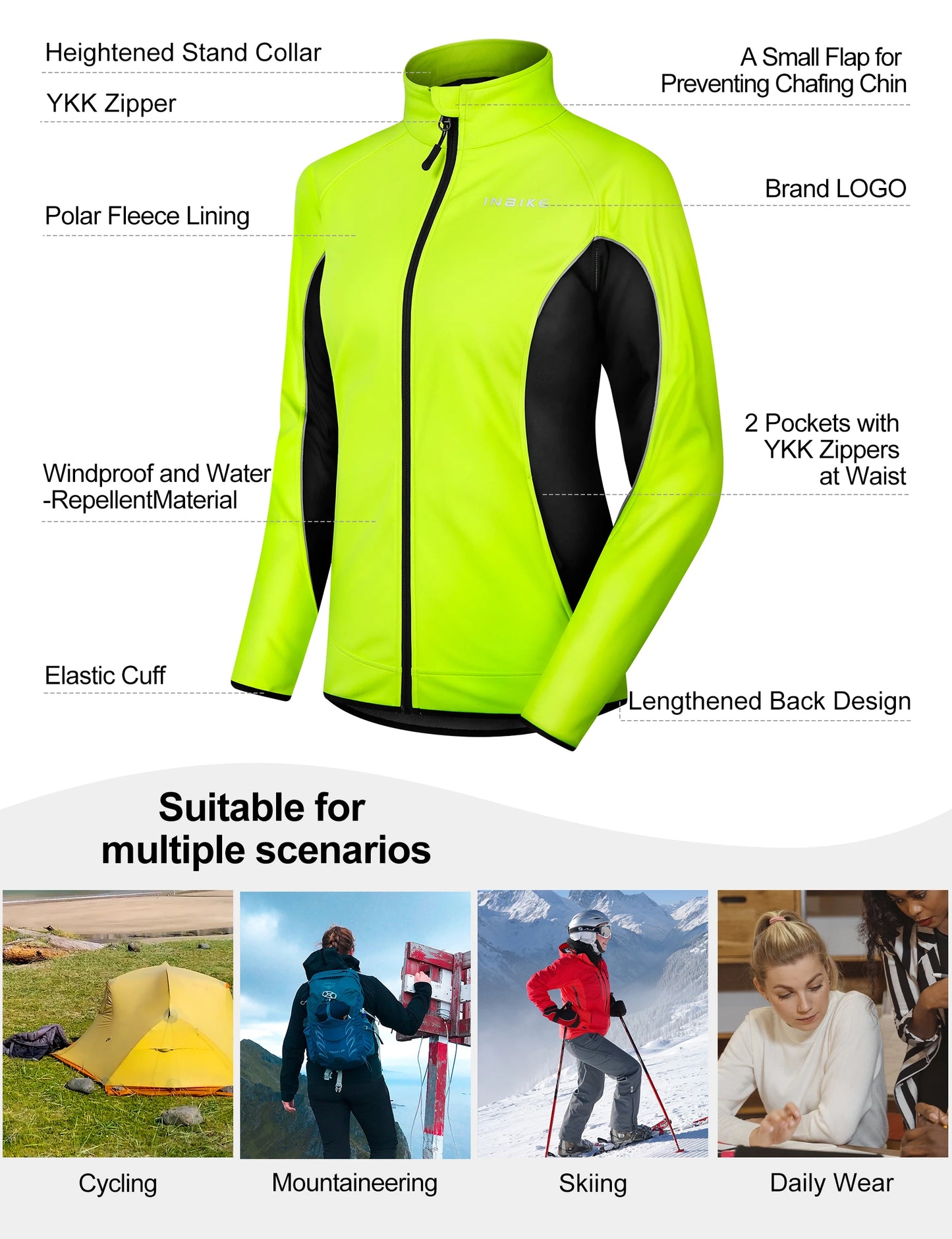 INBIKE Winter Women Cycling Jackets Thermal Fleece Biking Clothes Bicycle Road Bike Windbreaker MTB Reflective Jacket  for Women