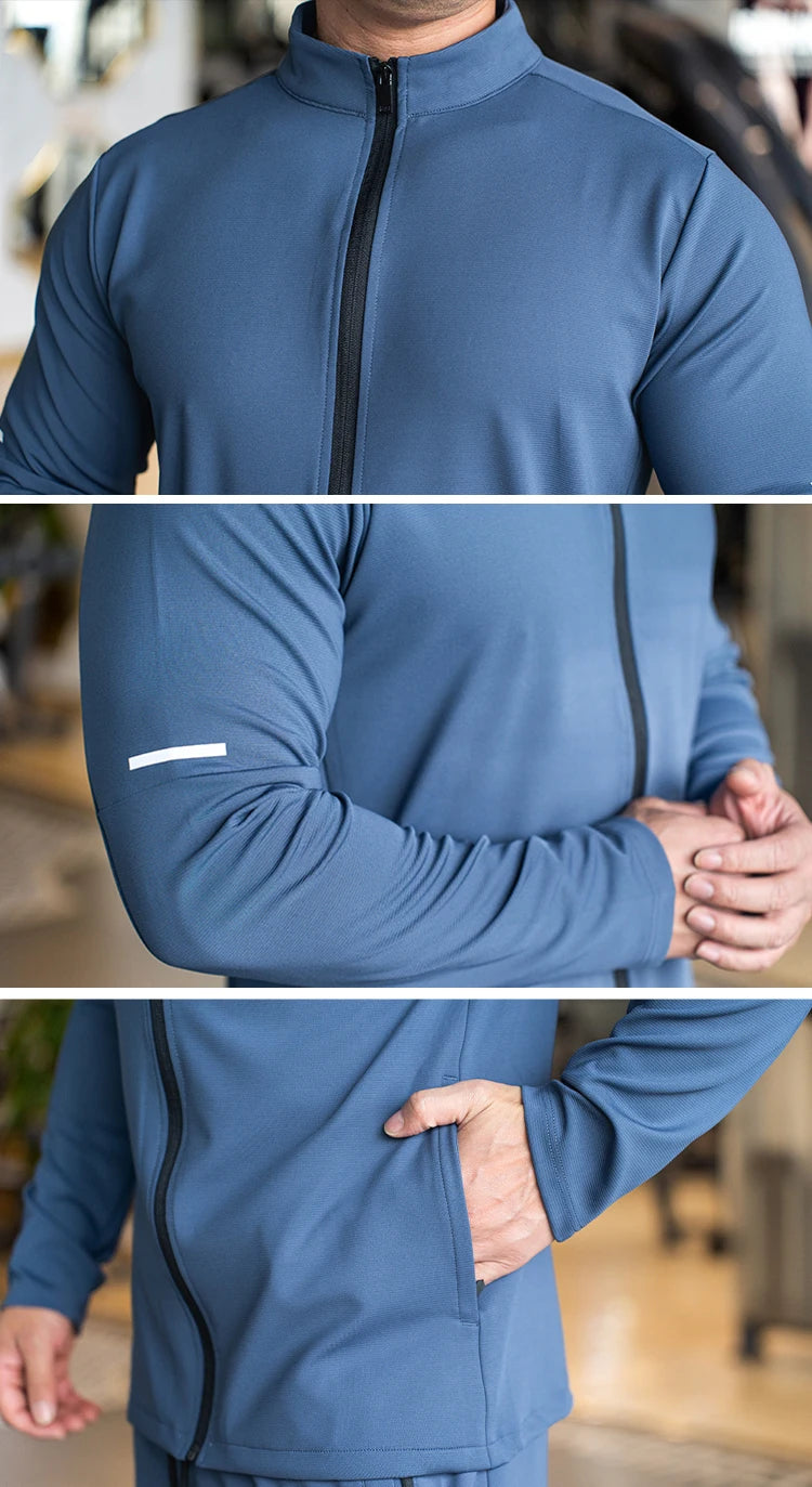 Men's Sports Fitness Casual Tops Long Sleeve Stand Up Collar Solid Colour Jacket Jogging Workout Sweatshirt with Zip Running