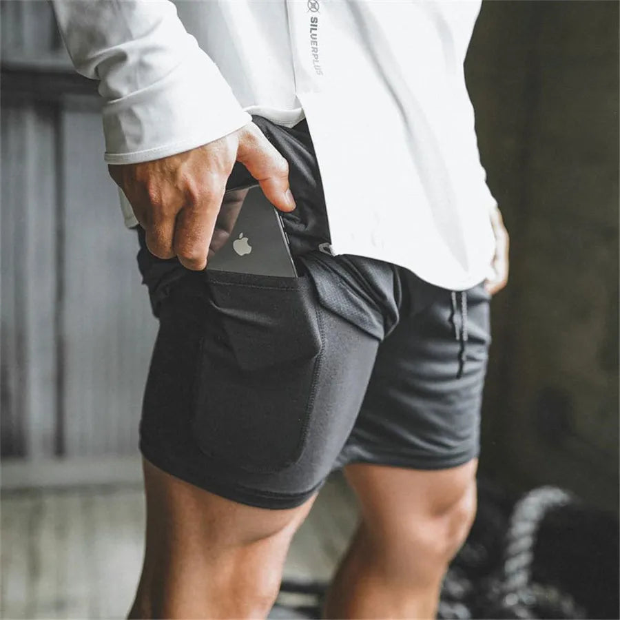 Men Sport Shorts Sportswear Double-deck Running Shorts 2 In 1 Beach Bottoms Summer Gym Fitness Training Jogging Short Pants Men