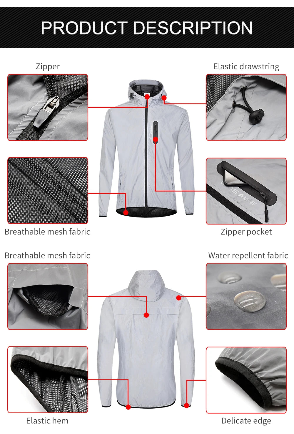WOSAWE Autumn Winter Men Reflective Jacket Reflect Motorcycle Jacket Men /Women Waterproof Windbreaker Hoodies