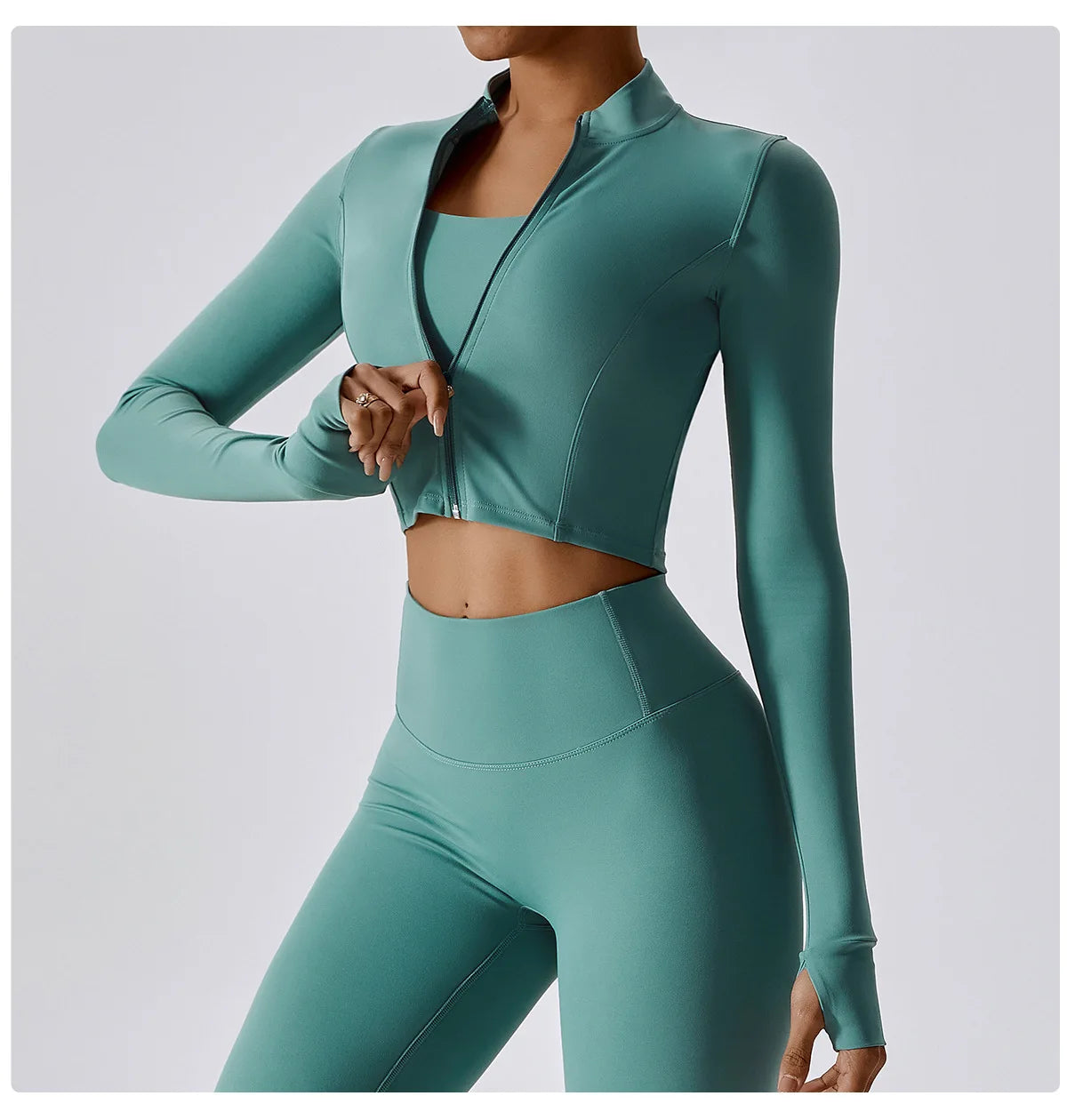 Women Zip Yoga Jacket Outdoor Running Sports Jacket Gym Push Up Fitness Long Sleeved Jacket Quick Drying Thumb Button Yoga Top