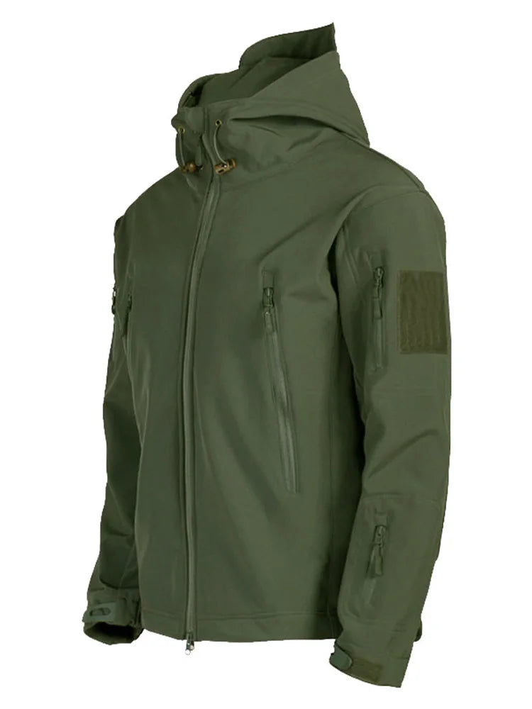 2024 new Multiple pockets Outdoor Sharkskin Softshell Rushing Jacket Suit Men's Fan Windproof Padded Mountaineering Jacket