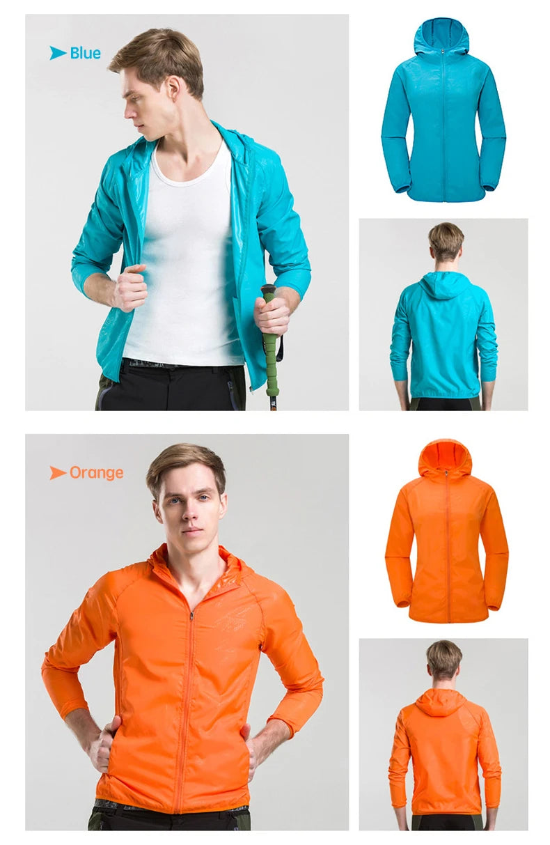 JNLN Camping Rain Jacket Men Women Waterproof Sun Protection Clothing Fishing Hunting Clothes Quick Dry Windbreaker With Pocket