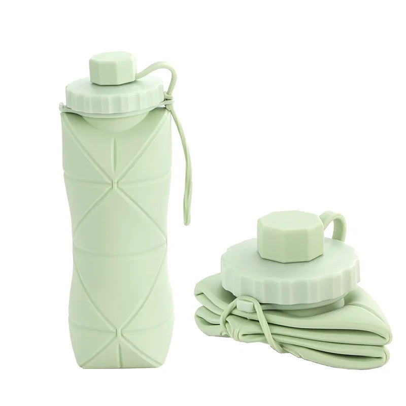 600ml Silicone Folding Bottle Adult Portable Reusable Plastic Cups Outdoor Travel Gym Water Bottle Motivational Drinking Bottle
