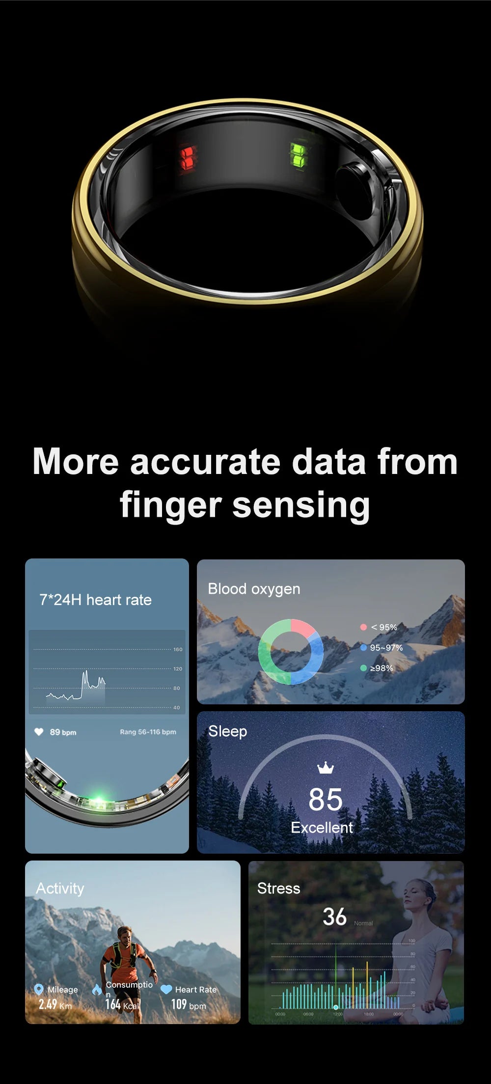 COLMI R06 Smart Ring Men Women, Heart Rate and Blood Oxygen Monitor, IP68 & 5ATM Waterproof, Multi-sport Mode