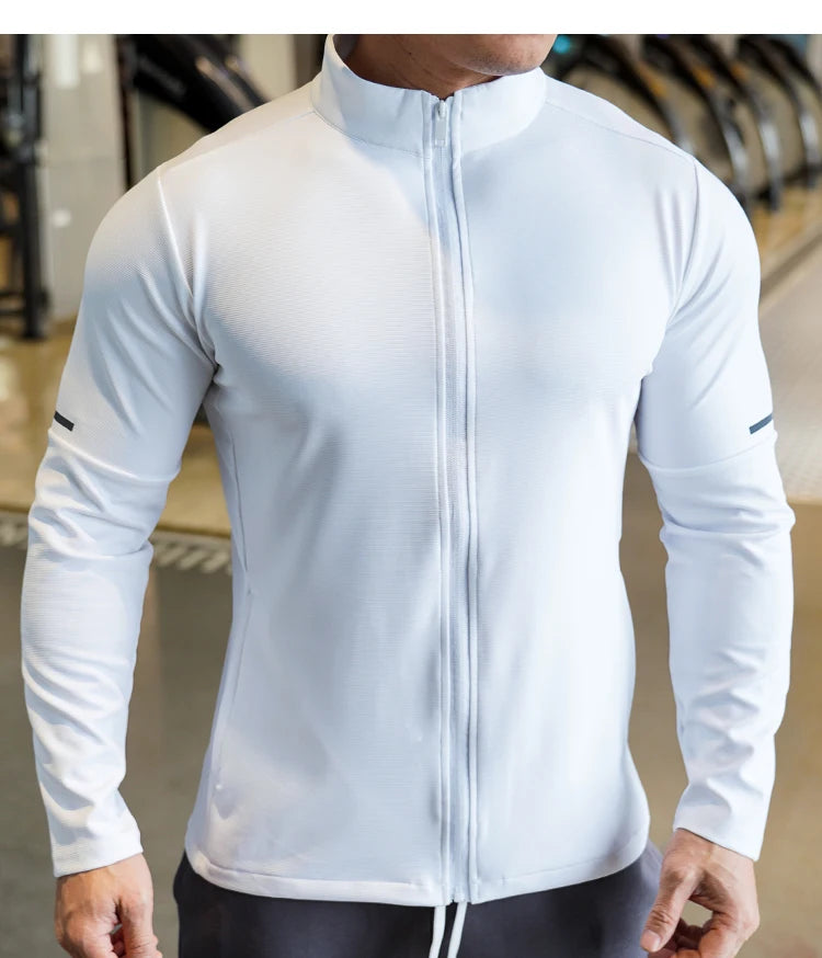 Men's Sports Fitness Casual Tops Long Sleeve Stand Up Collar Solid Colour Jacket Jogging Workout Sweatshirt with Zip Running