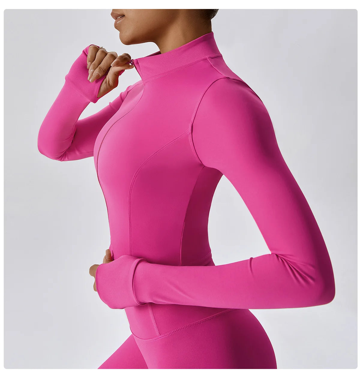 Women Zip Yoga Jacket Outdoor Running Sports Jacket Gym Push Up Fitness Long Sleeved Jacket Quick Drying Thumb Button Yoga Top