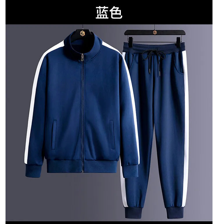 2024 Autumn Korean Tracksuit Men Zip Pocket Running Sets Striped Sporting Suit Jacket+ Sweatpants Jogging Fitness Clothing
