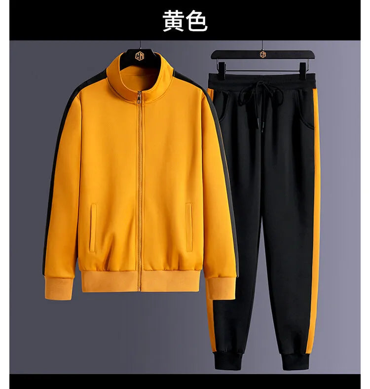 2024 Autumn Korean Tracksuit Men Zip Pocket Running Sets Striped Sporting Suit Jacket+ Sweatpants Jogging Fitness Clothing