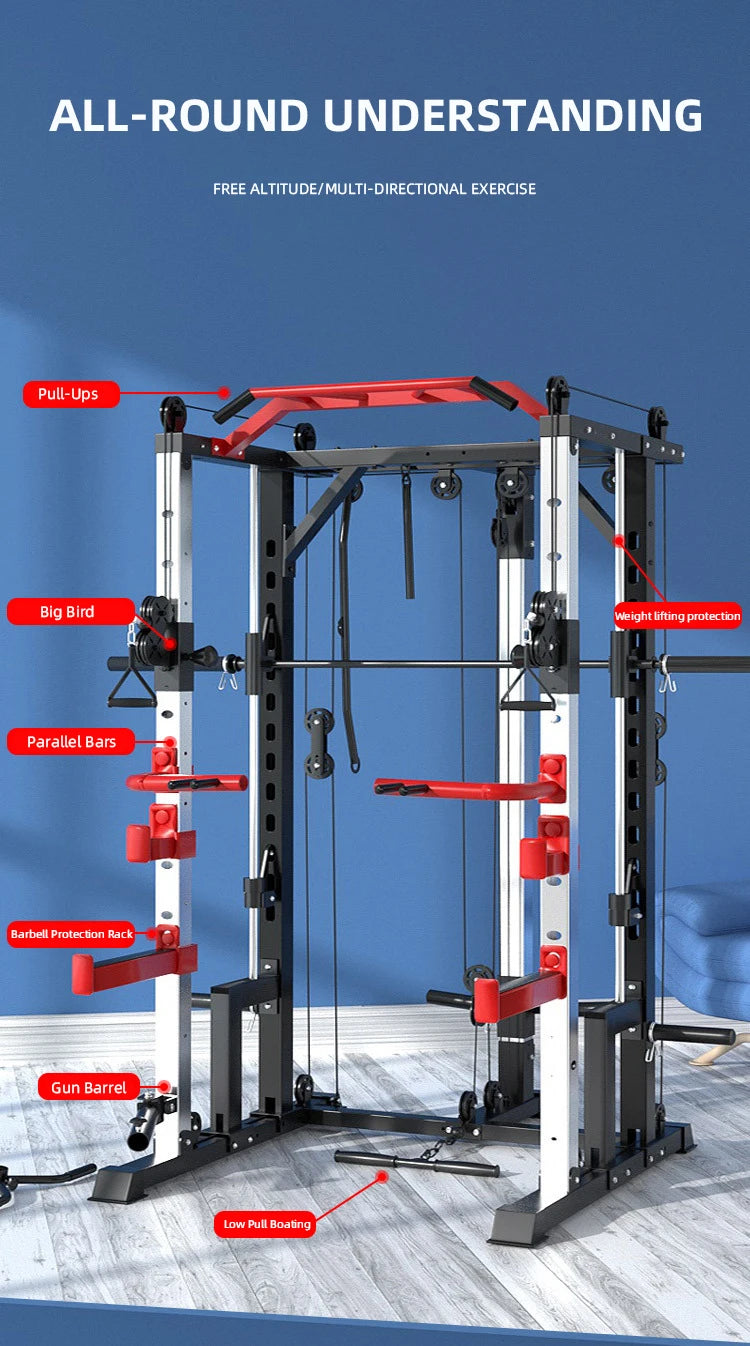 Multi Functional Smith Machine Home Gym Cable Crossover Machine Strength Training Squat Rack Exercise Equipment