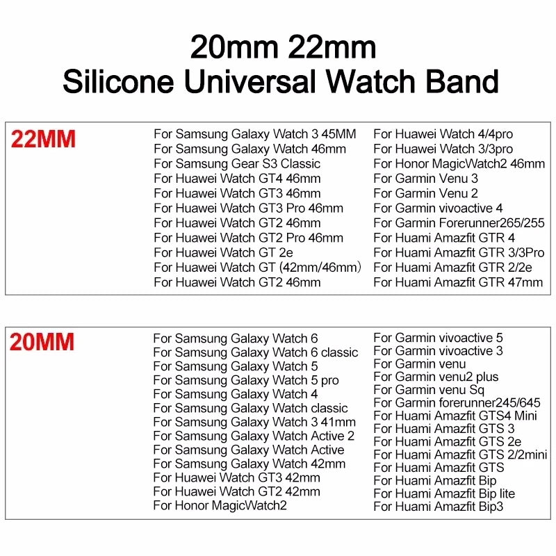 Hot Sell 20MM 22MM Silicone Watch Strap 20/22mm Universal Watchband Wristwatch Band for P22 Smartwatch &Other Watches Bracelet