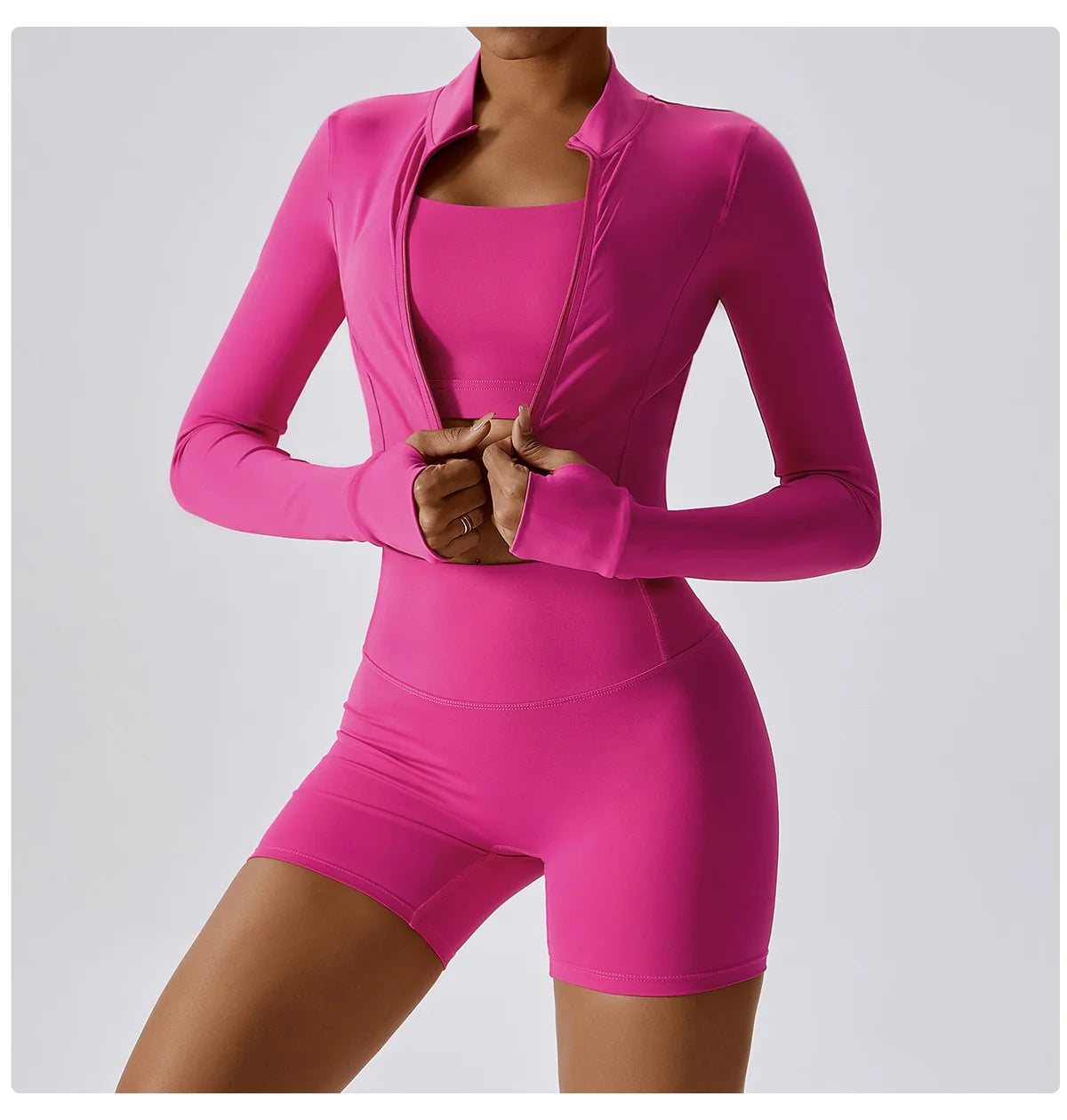 Women Zip Yoga Jacket Outdoor Running Sports Jacket Gym Push Up Fitness Long Sleeved Jacket Quick Drying Thumb Button Yoga Top