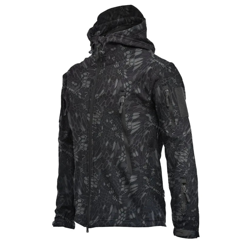 2024 new Multiple pockets Outdoor Sharkskin Softshell Rushing Jacket Suit Men's Fan Windproof Padded Mountaineering Jacket
