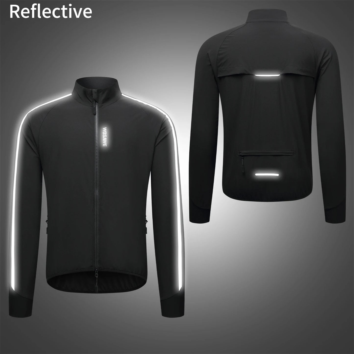 WOSAWE Men's Cycling Windbreaker Ultralight Reflective Windproof Jacket Men MTB Road Bike Wind Coat Long Sleeve Bicycle Clothing