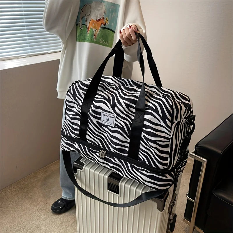 Spacious & Durable Women's Carry-On Travel Bag with Animal Print Nylon Large Capacity Sports Gym Bag Weekend Overnight Bag