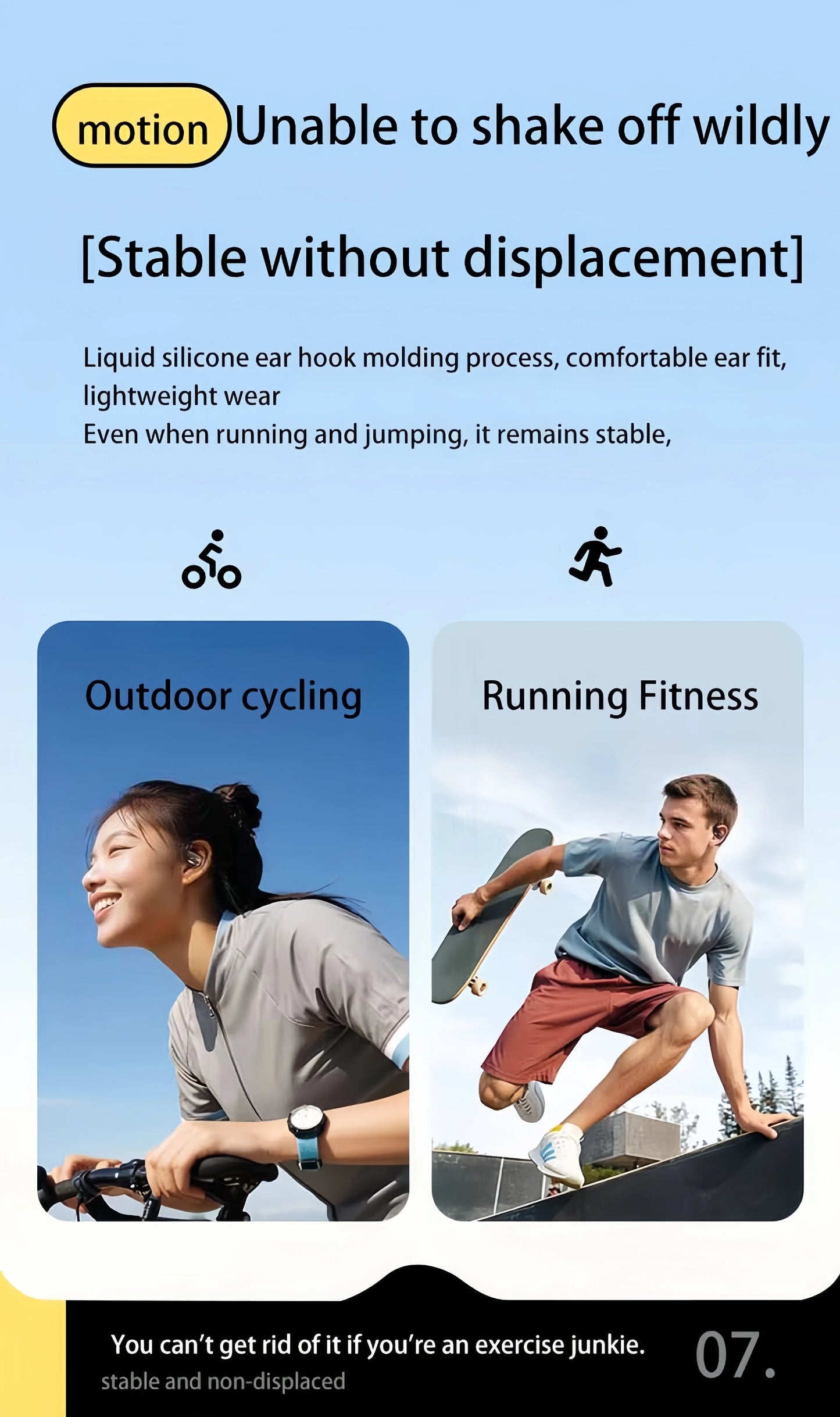 Bluetooth 6.0 OWS Earphone Sport Wireless Headphone HD Call Earbud 30dB ENC Noise Cancelling 40H Playtime for Gym Running Gaming