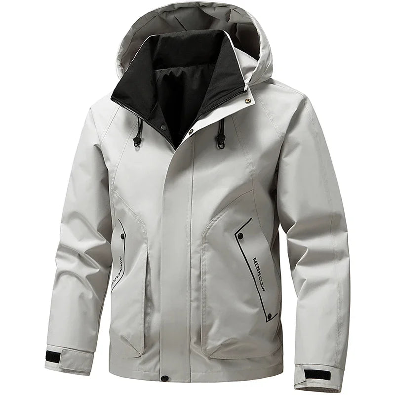 Waterproof Camping Jacket Men Outdoor Softshell Zip Up Hooded Cargo Jacket Man Windbreaker Hiking Coat Lightweight Spring Autumn