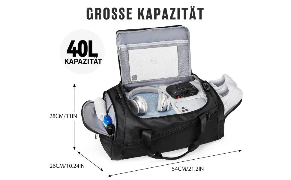 Likros Sports Gym Bag Travel Duffel Bag with Shoes Compartment for Men Women 40L Lightweight Foldable Duffel Bag Workout Bag