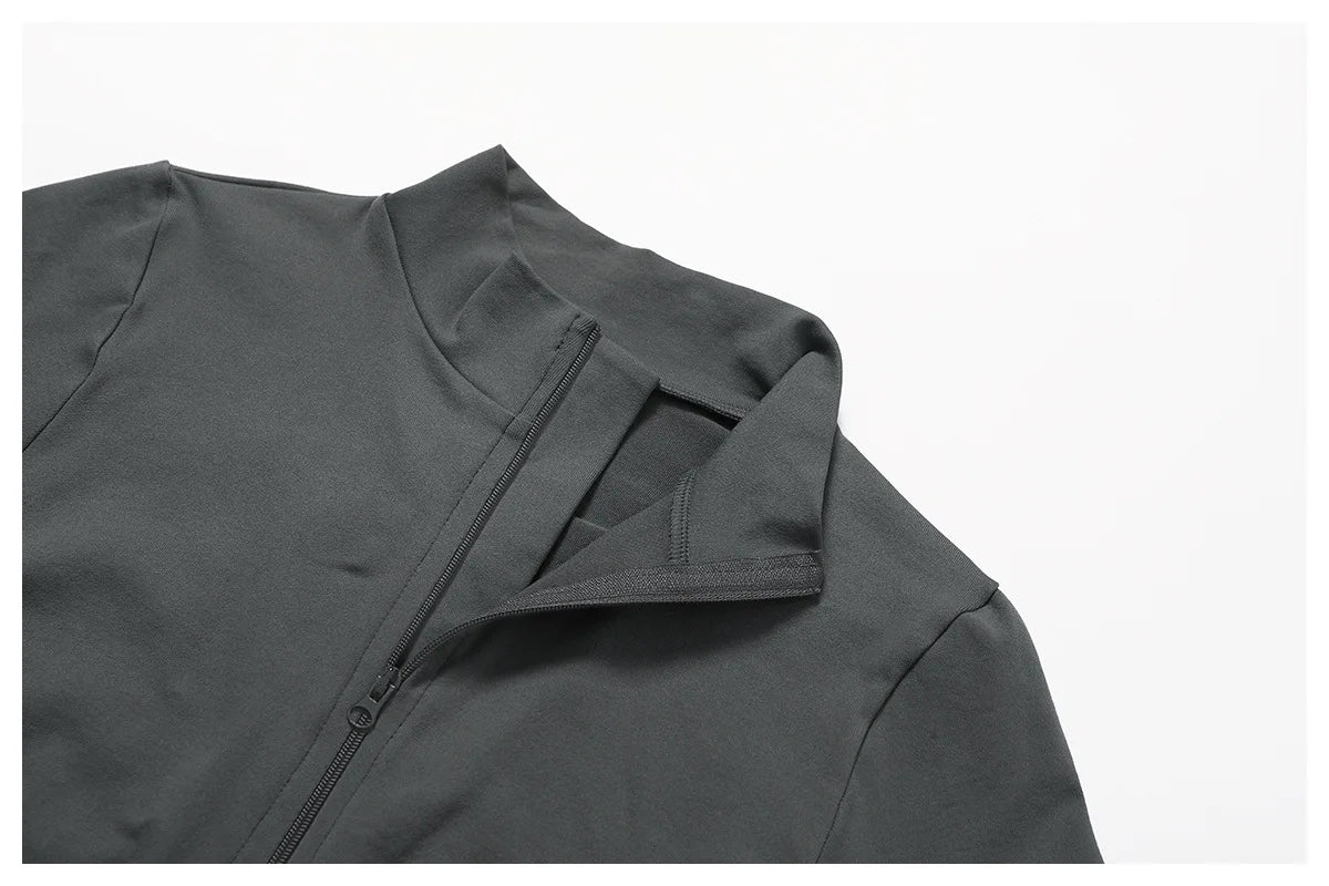 Zipper Jacket Women Crop Tops Yoga T-shirts Solid Sports Top Long Sleeve Running Shirts Sexy Quick Dry Fitness Gym Sport Wear