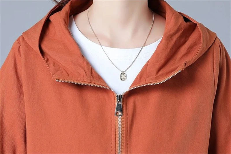 Women’s Jacket 2023 New Autumn Long Sleeve Casual Windbreaker Famale Hooded Pocket Zipper Bomber Jacket Loose Outerwear 6XL