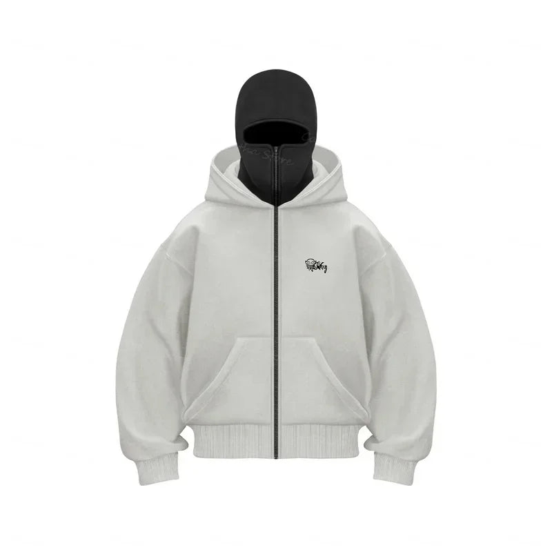 Men's Winter Hoodie with Balaclava Face Mask Zipper Design Sports Jacket for Outdoor Activities Hiking Travel Running Sweatshirt