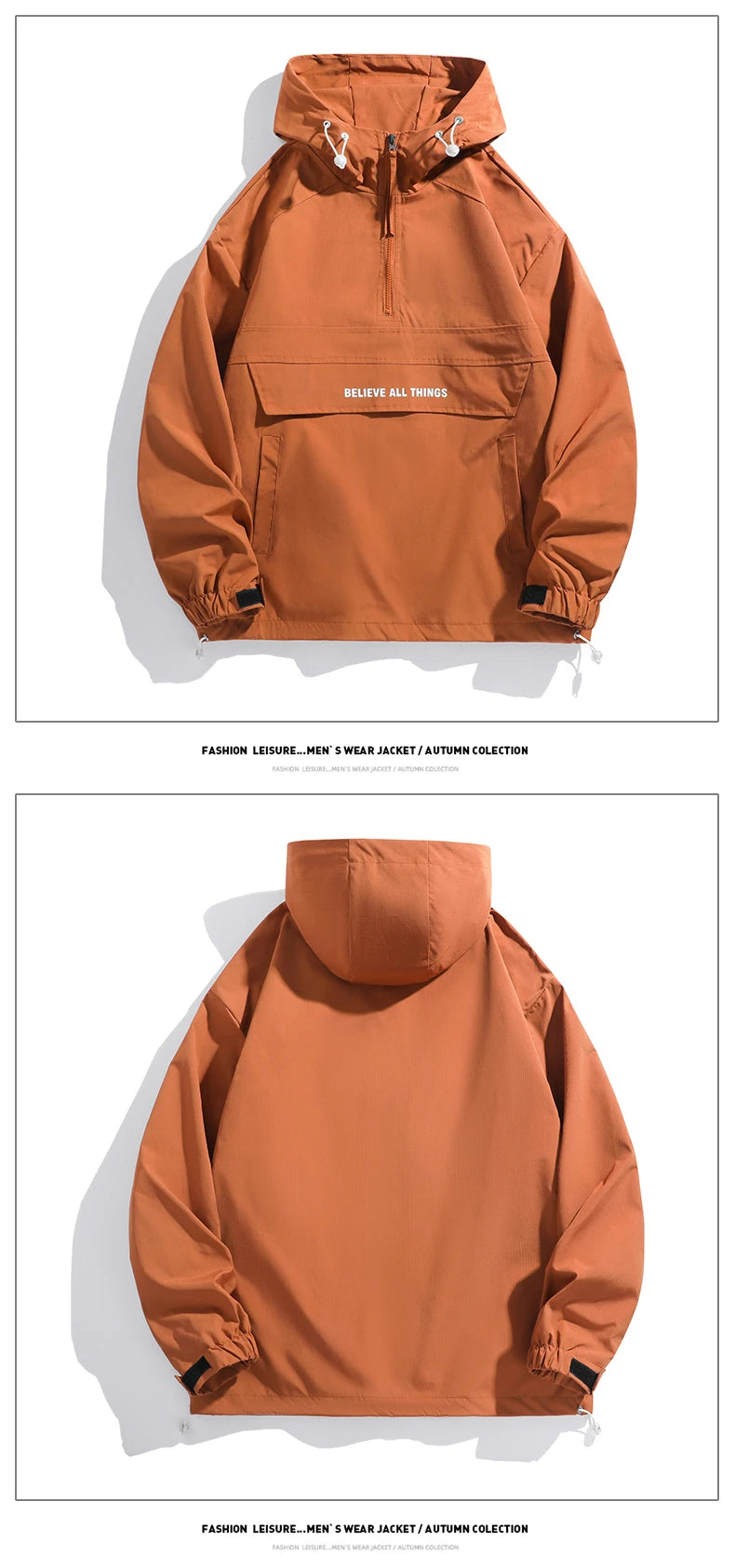 New Men Spring Autumn Waterproof Casual Versatile Top Japanese Korean Streetwear Fashion Loose Pullover Half Zip Hooded Jacket