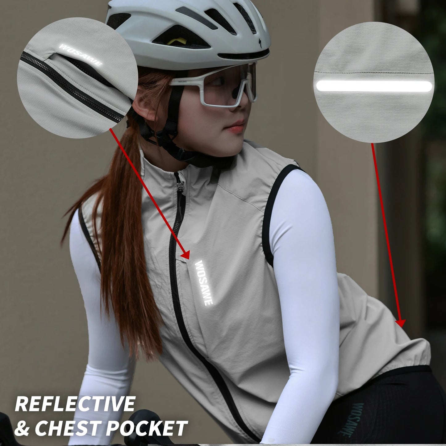 WOSAWE Lightweight Cycling Vest Men Women Reflective Windproof MTB Bike Windbreaker Mesh Back Running Gilet Wind Vest Jacket