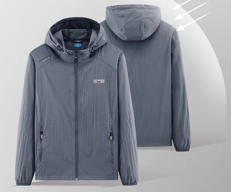 Summer Men Hiking Fishing Cycling Hooded Gym Sport Windbreaker Ultra Light Coat Men Outdoor Quick Dry Sun-Protective Thin Jacket