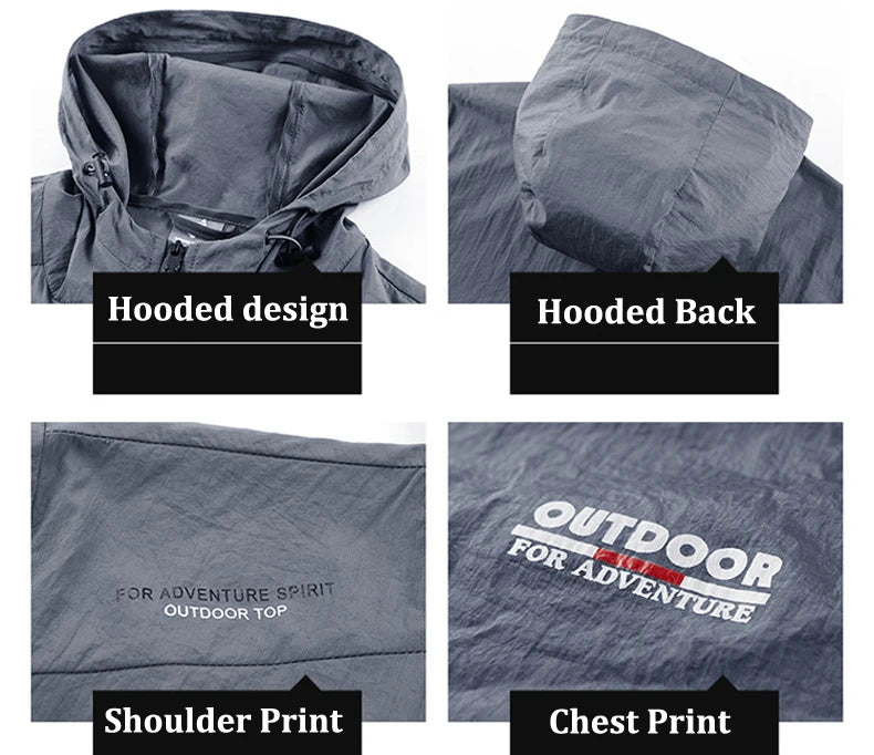 Summer Men Hiking Fishing Cycling Hooded Gym Sport Windbreaker Ultra Light Coat Men Outdoor Quick Dry Sun-Protective Thin Jacket