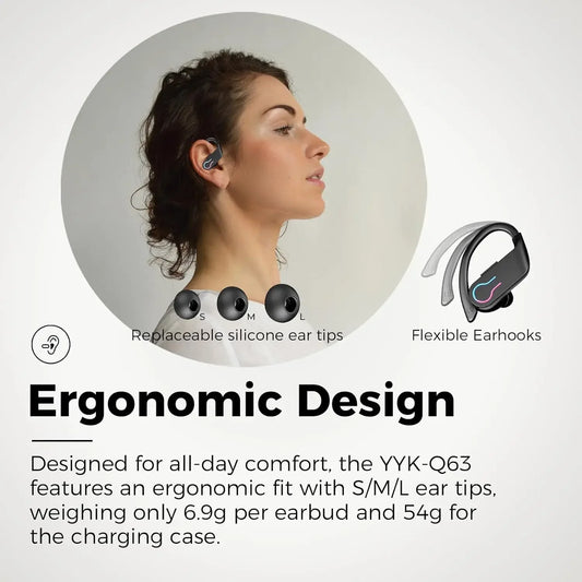 Sports Bluetooth Headphones Wireless TWS Earphones IP7 Waterproof Earbuds ENC Noise Cancelling Mic Call Headsets for Workout Gym