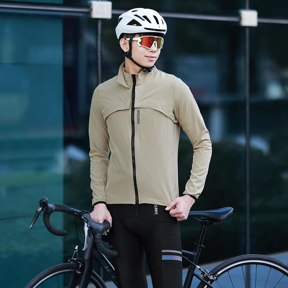 WOSAWE Windproof Waterproof Ultralight Cycling Jacket MTB Bicycle Long Sleeve Windbreaker Detachable Sleeveless Bike Coat