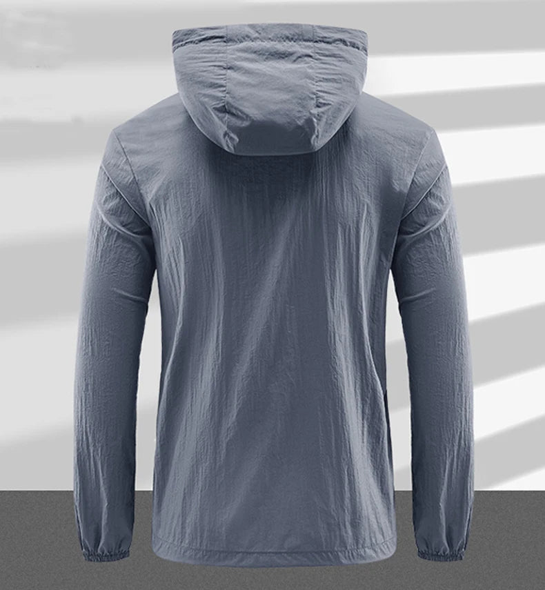 Summer Men Hiking Fishing Cycling Hooded Gym Sport Windbreaker Ultra Light Coat Men Outdoor Quick Dry Sun-Protective Thin Jacket
