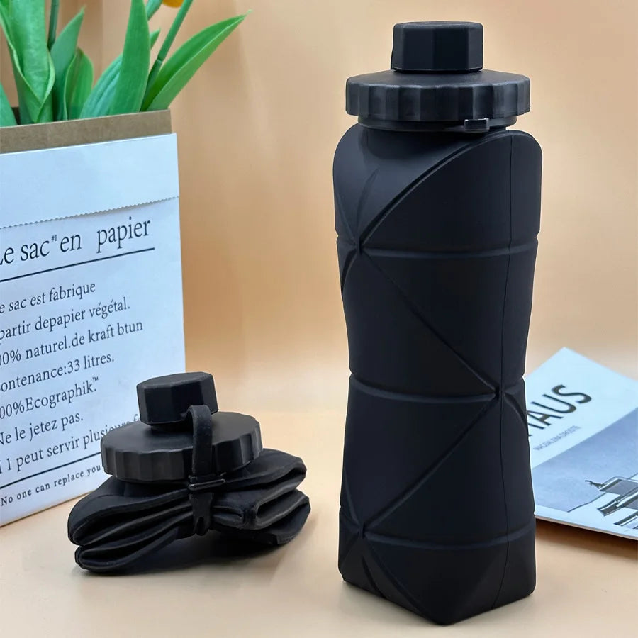 600ml Silicone Folding Bottle Adult Portable Reusable Plastic Cups Outdoor Travel Gym Water Bottle Motivational Drinking Bottle