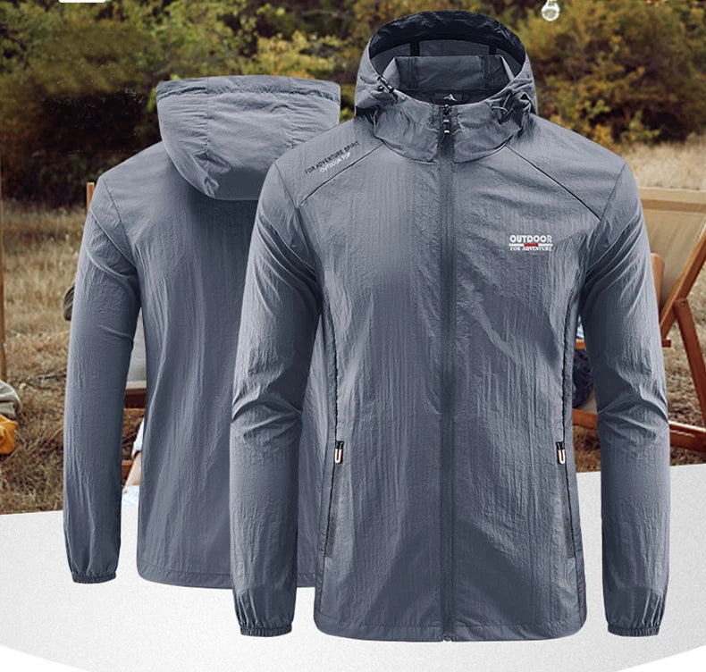 Summer Men Hiking Fishing Cycling Hooded Gym Sport Windbreaker Ultra Light Coat Men Outdoor Quick Dry Sun-Protective Thin Jacket