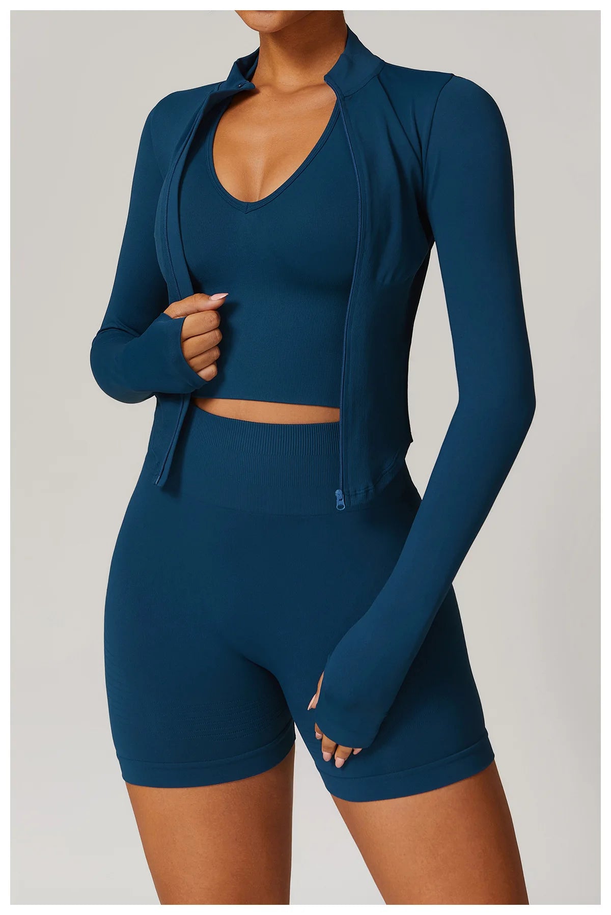 Zipper Jacket Women Crop Tops Yoga T-shirts Solid Sports Top Long Sleeve Running Shirts Sexy Quick Dry Fitness Gym Sport Wear