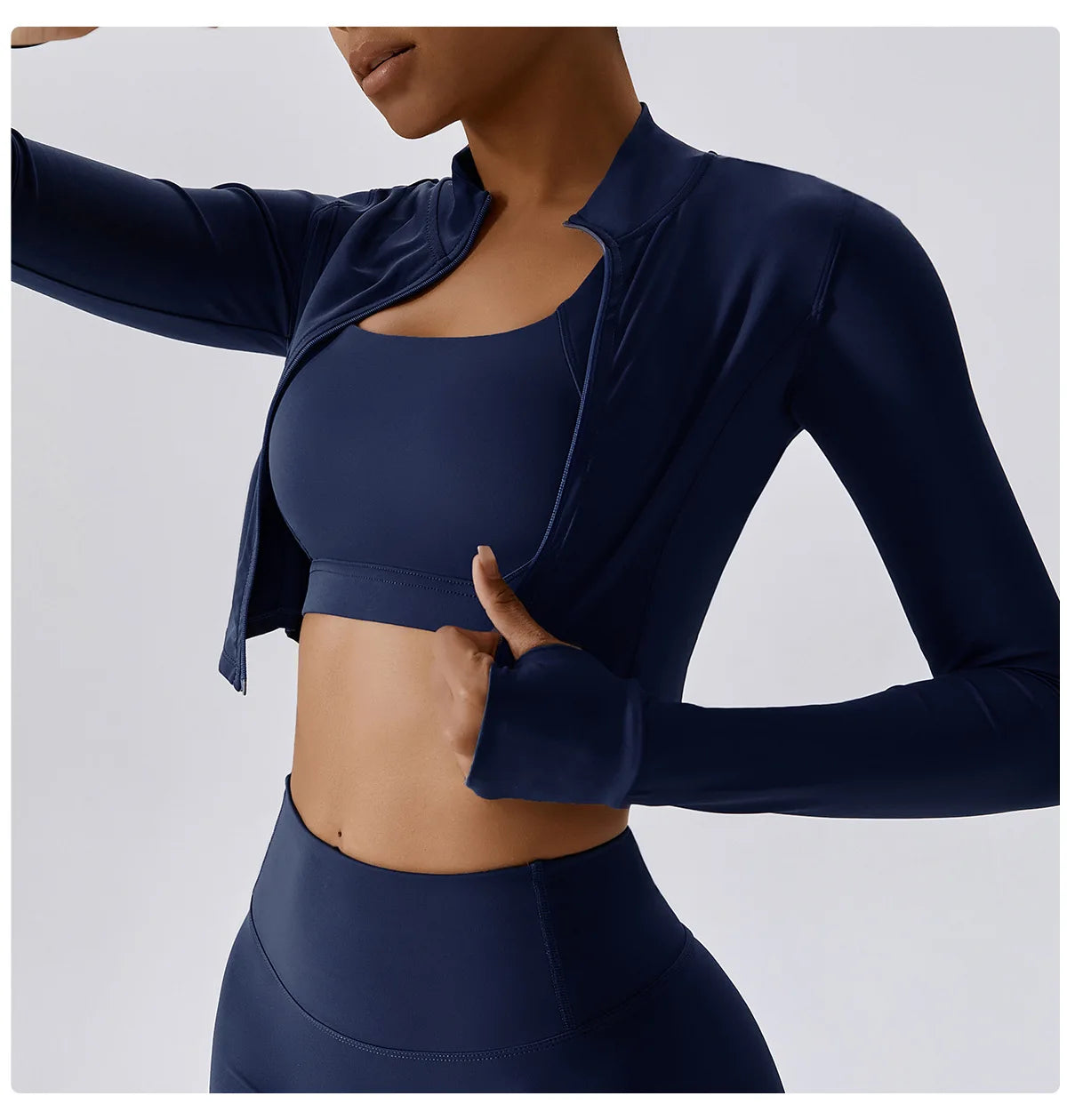 Women Zip Yoga Jacket Outdoor Running Sports Jacket Gym Push Up Fitness Long Sleeved Jacket Quick Drying Thumb Button Yoga Top