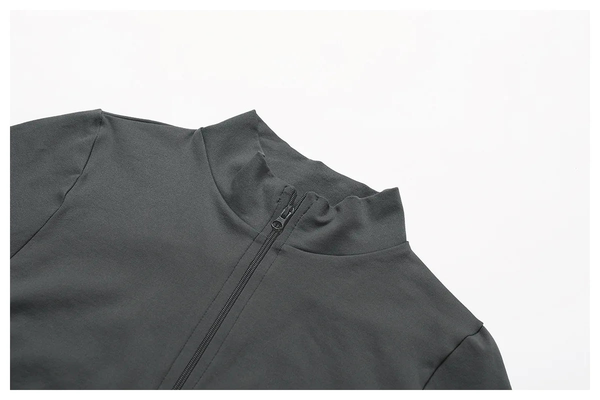 Zipper Jacket Women Crop Tops Yoga T-shirts Solid Sports Top Long Sleeve Running Shirts Sexy Quick Dry Fitness Gym Sport Wear