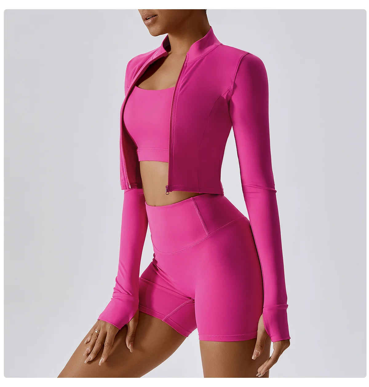 Women Zip Yoga Jacket Outdoor Running Sports Jacket Gym Push Up Fitness Long Sleeved Jacket Quick Drying Thumb Button Yoga Top