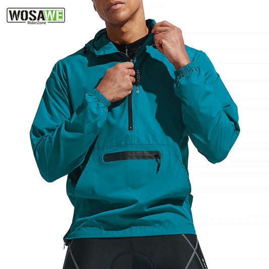 WOSAWE Cycling Windproof Jacket Lightweight Men Breathable Reflective Hooded Bike Jacket Half Zipper Outdoor Sport Windbreaker