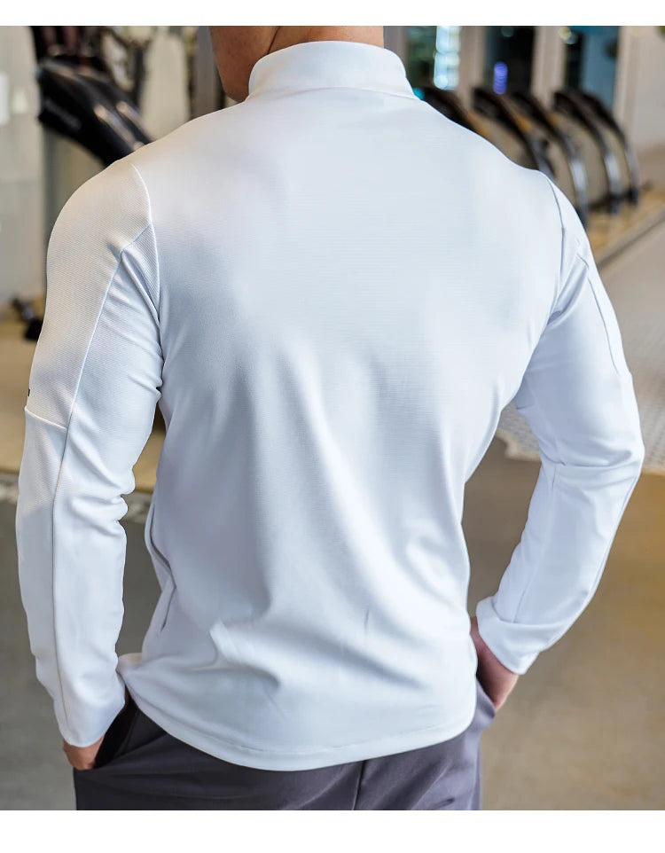Men's Sports Fitness Casual Tops Long Sleeve Stand Up Collar Solid Colour Jacket Jogging Workout Sweatshirt with Zip Running