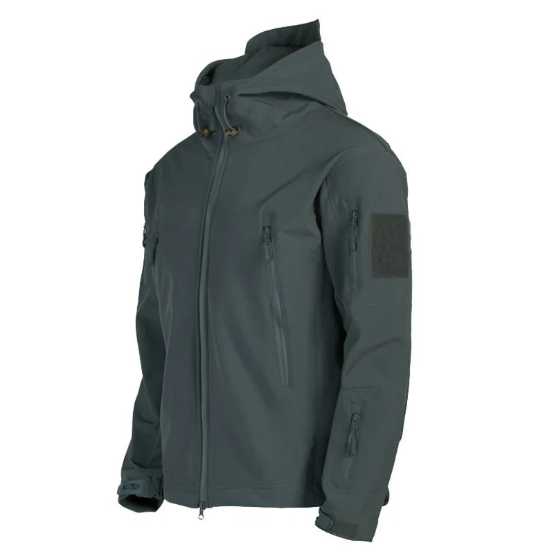 2024 new Multiple pockets Outdoor Sharkskin Softshell Rushing Jacket Suit Men's Fan Windproof Padded Mountaineering Jacket