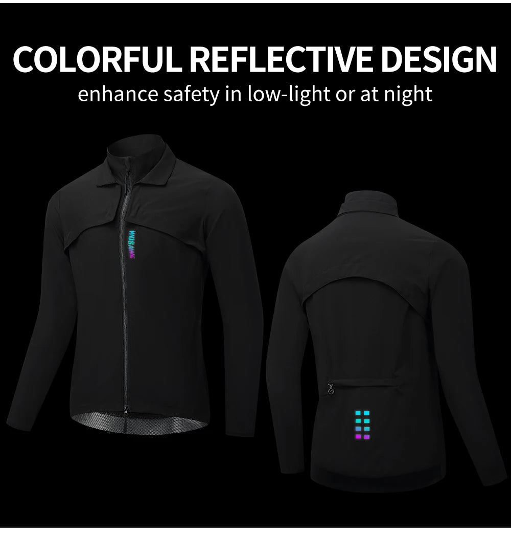 WOSAWE Windproof Waterproof Ultralight Cycling Jacket MTB Bicycle Long Sleeve Windbreaker Detachable Sleeveless Bike Coat