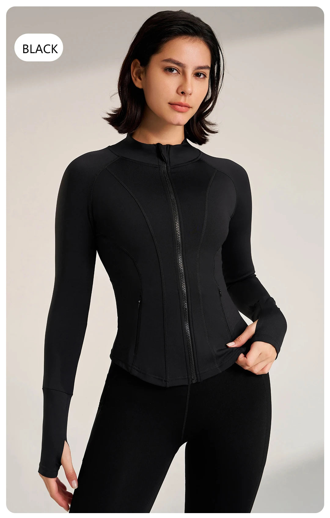 Women's Sport Jackets Zipper Slim Yoga Coat Quick Dry Running Jacket Elastic Long Sleeve Thumb Hole Gym Fitness Top