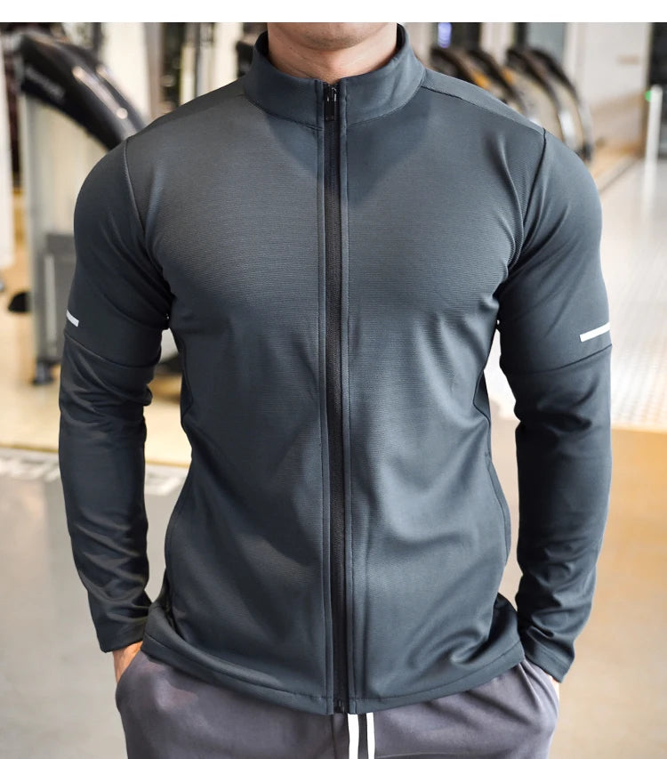 Men's Sports Fitness Casual Tops Long Sleeve Stand Up Collar Solid Colour Jacket Jogging Workout Sweatshirt with Zip Running