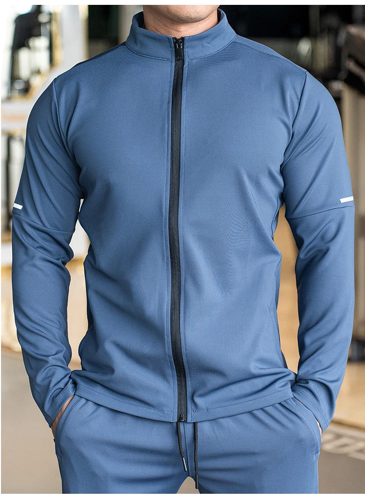 Men's Sports Fitness Casual Tops Long Sleeve Stand Up Collar Solid Colour Jacket Jogging Workout Sweatshirt with Zip Running