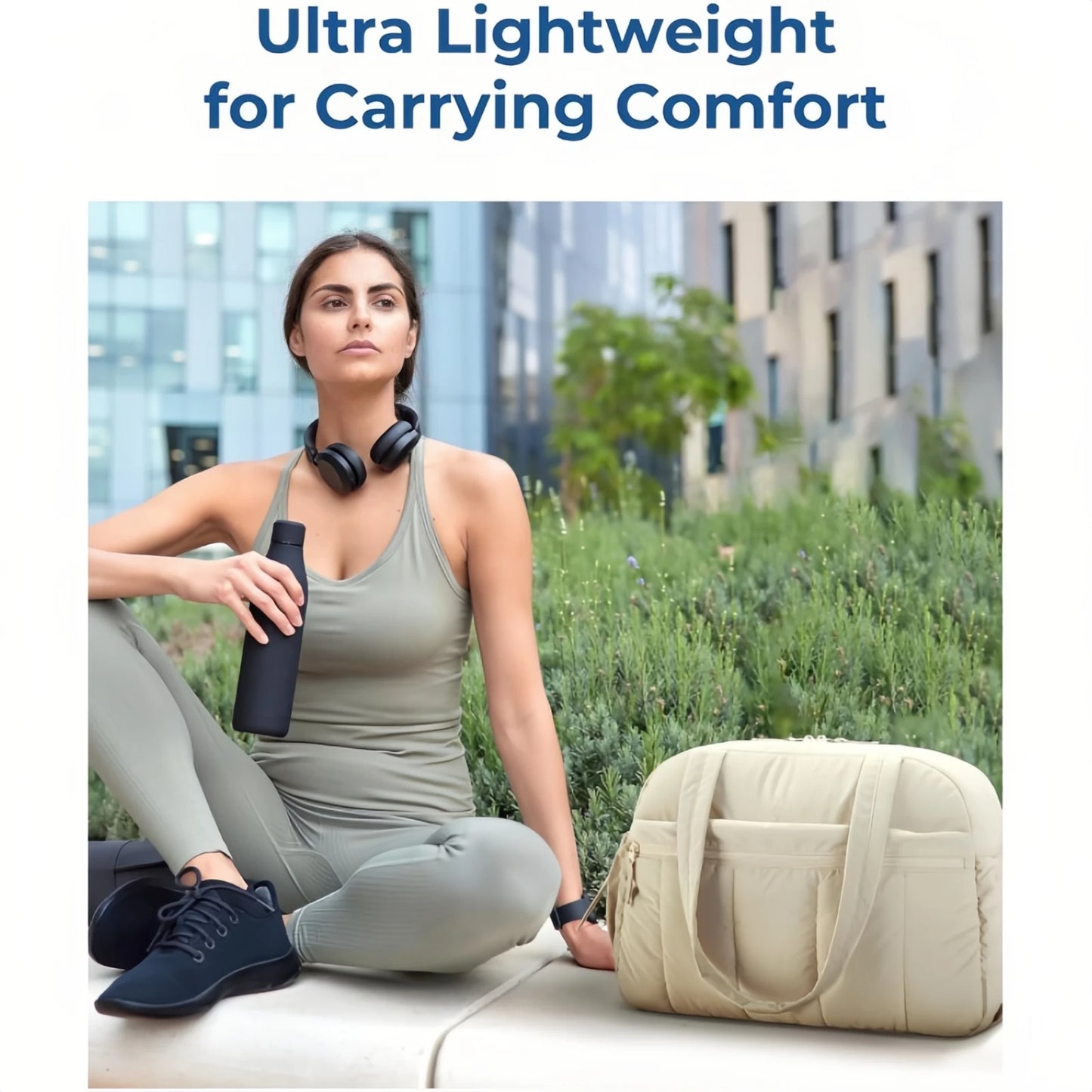 Expandable Travel Duffel Bag - Stylish oversized shoe compartment portable gym bag that folds lightweight duffle-tan