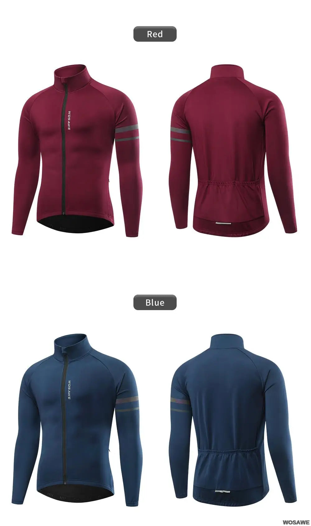 WOSAWE Men'sThermal Winter Cycling Jacket Fleece Lining Long Sleeve Jersey Windproof Running Riding Ciclismo Cycling Clothing