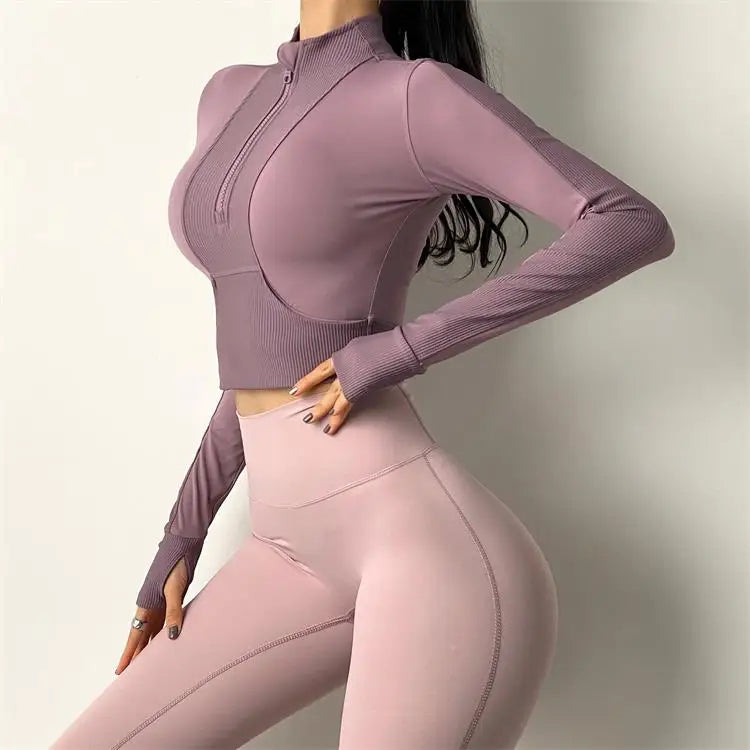 Half Zipper High Collar Sports Jacket Windbreak Tight Yoga Clothes Short Style Cycling Fitness Long Sleeve Quick-Drying Crop Top