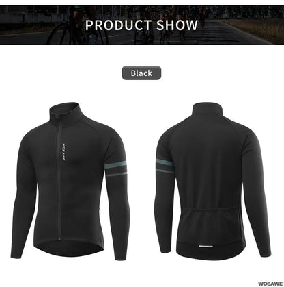 WOSAWE Men'sThermal Winter Cycling Jacket Fleece Lining Long Sleeve Jersey Windproof Running Riding Ciclismo Cycling Clothing